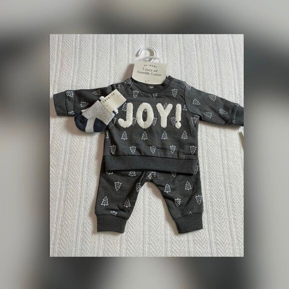 PL BABY Boy 3 Piece JOY Embroidered Long Sleeve Top Set - Picture 5 of 5